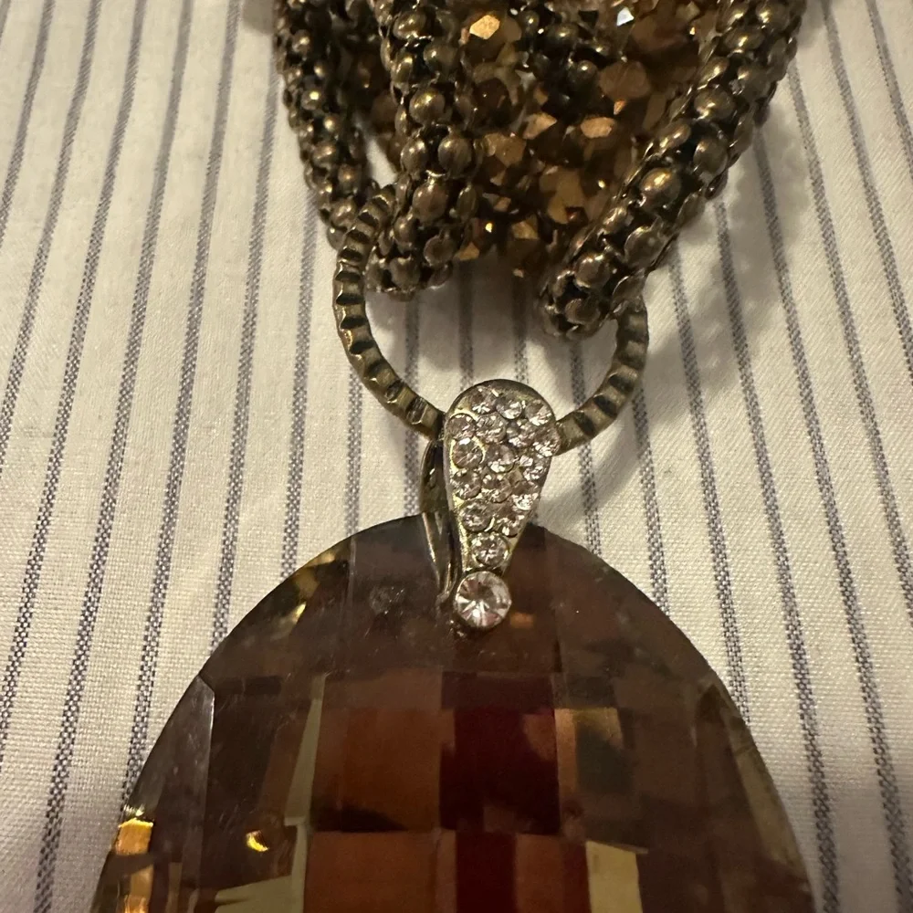 Chico’s Multi Strand Bead Rhinestone Oval Faceted Smoky Topaz Pendant Necklace - Picture 4 of 10